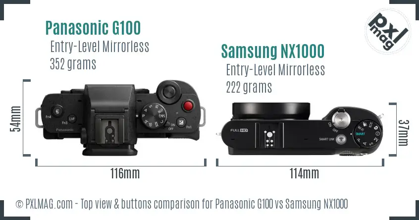 Panasonic G100 vs Samsung NX1000 top view buttons comparison
