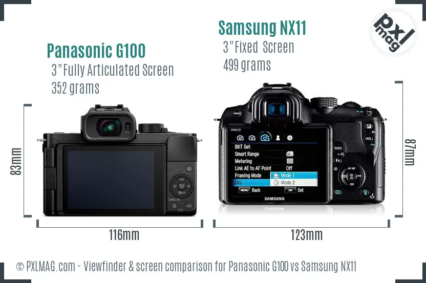 Panasonic G100 vs Samsung NX11 Screen and Viewfinder comparison