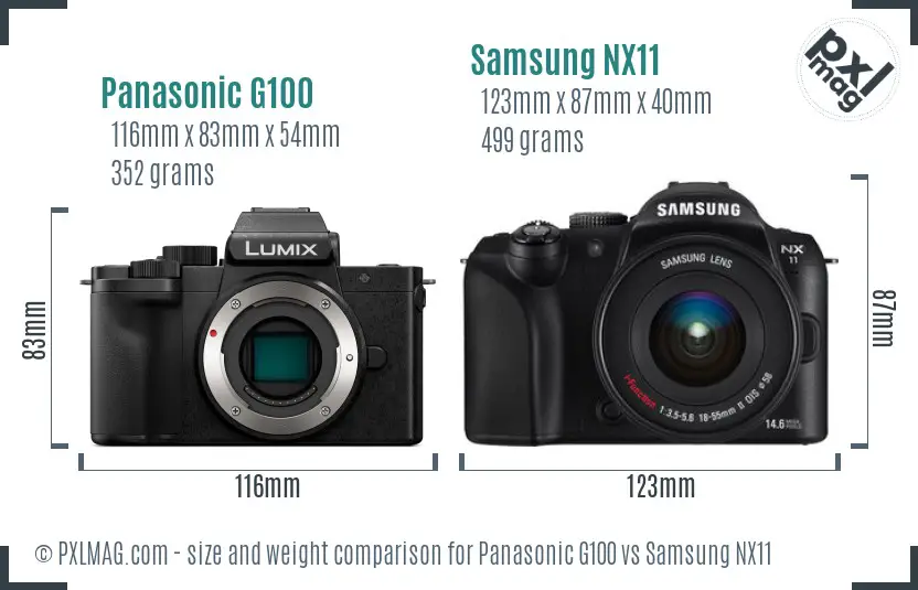 Panasonic G100 vs Samsung NX11 size comparison