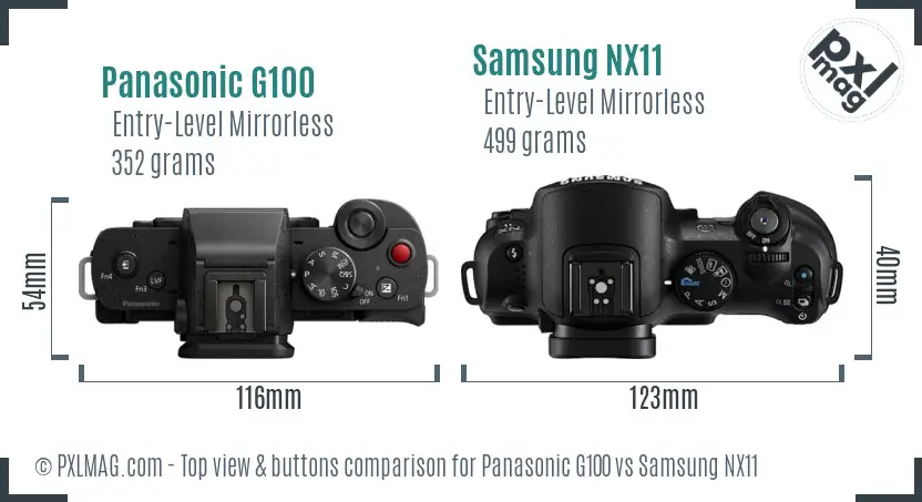 Panasonic G100 vs Samsung NX11 top view buttons comparison
