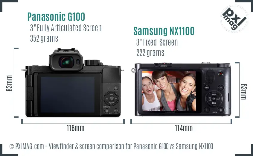 Panasonic G100 vs Samsung NX1100 Screen and Viewfinder comparison