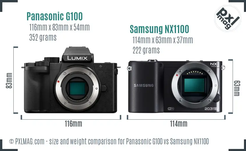 Panasonic G100 vs Samsung NX1100 size comparison