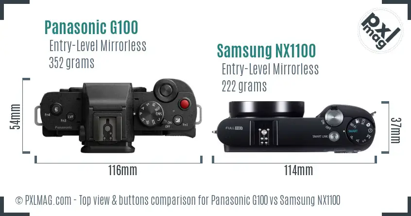 Panasonic G100 vs Samsung NX1100 top view buttons comparison