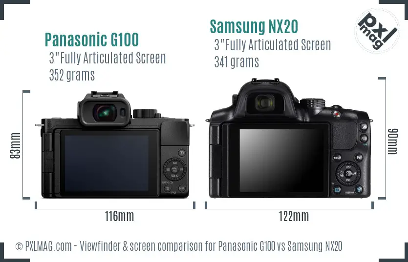 Panasonic G100 vs Samsung NX20 Screen and Viewfinder comparison