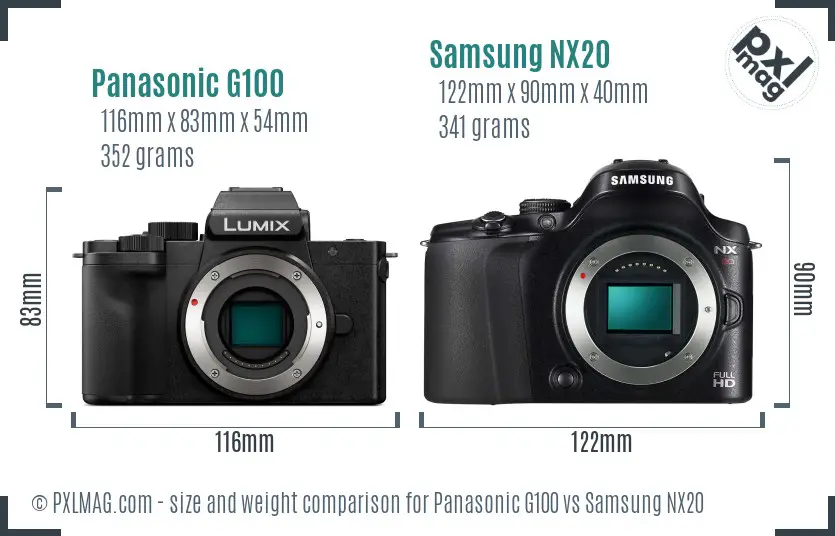 Panasonic G100 vs Samsung NX20 size comparison