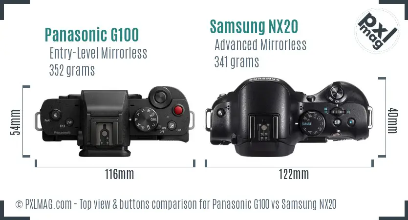 Panasonic G100 vs Samsung NX20 top view buttons comparison