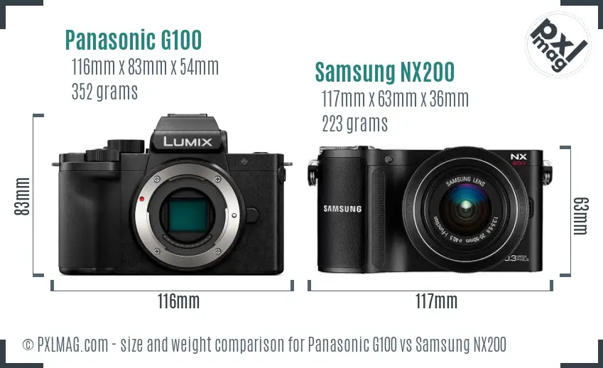 Panasonic G100 vs Samsung NX200 size comparison Panasonic G100 vs Samsung NX200 size comparison