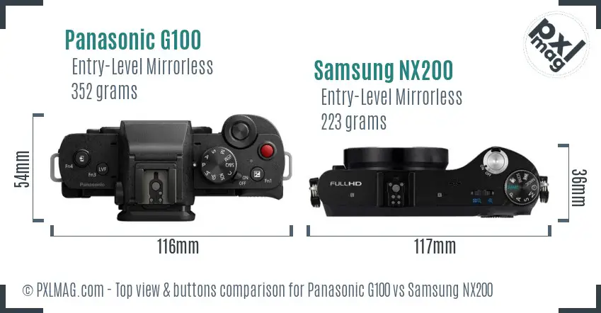Panasonic G100 vs Samsung NX200 top view buttons comparison Panasonic G100 vs Samsung NX200 top view buttons comparison