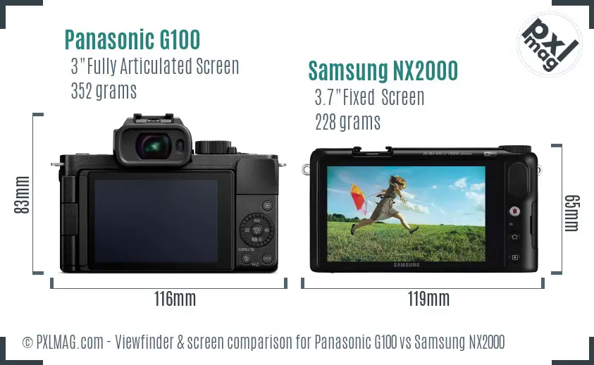 Panasonic G100 vs Samsung NX2000 Screen and Viewfinder comparison