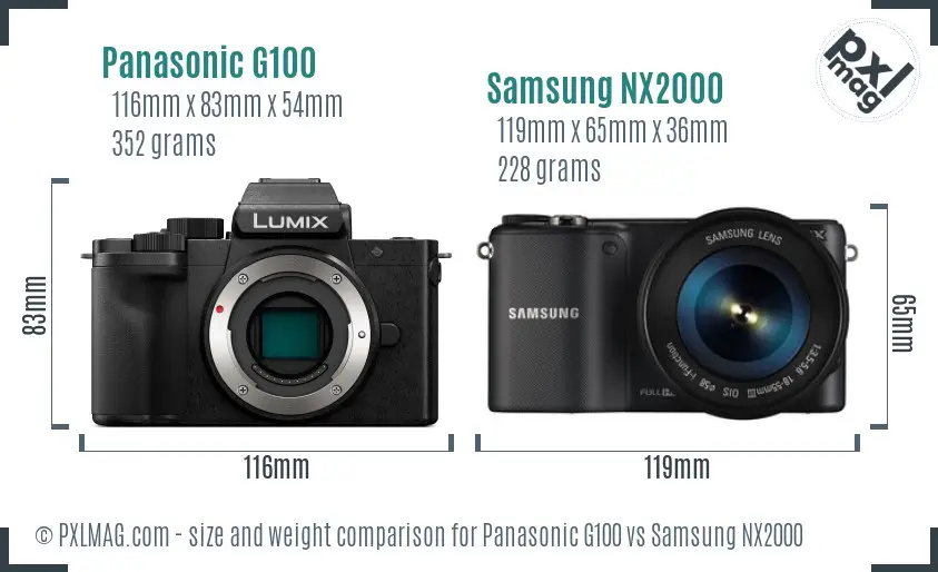 Panasonic G100 vs Samsung NX2000 size comparison