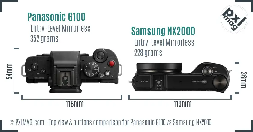 Panasonic G100 vs Samsung NX2000 top view buttons comparison