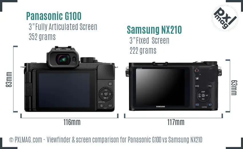 Panasonic G100 vs Samsung NX210 Screen and Viewfinder comparison