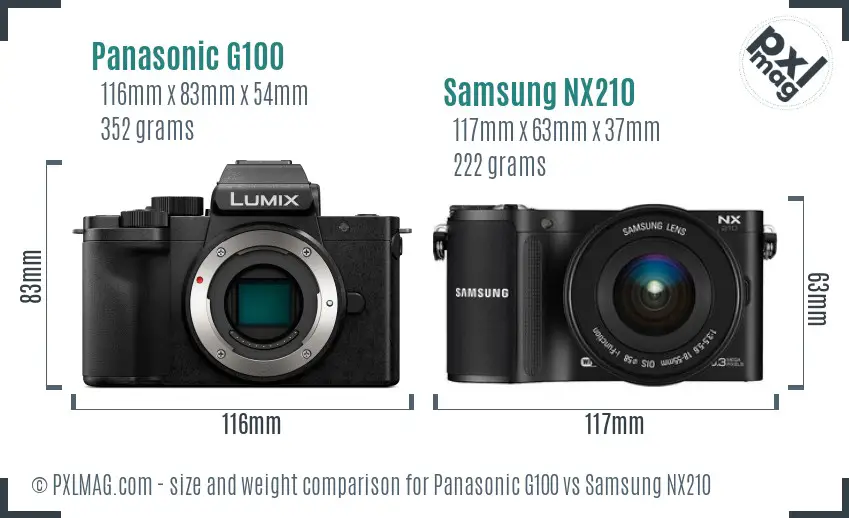 Panasonic G100 vs Samsung NX210 size comparison