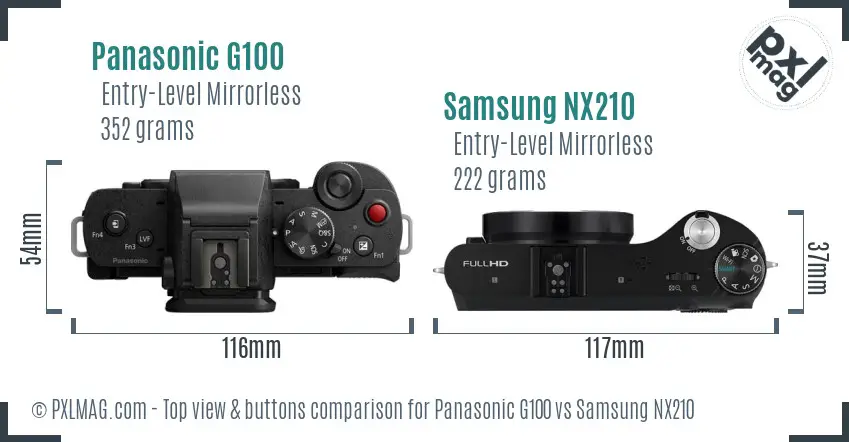 Panasonic G100 vs Samsung NX210 top view buttons comparison
