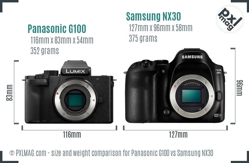 Panasonic G100 vs Samsung NX30 size comparison