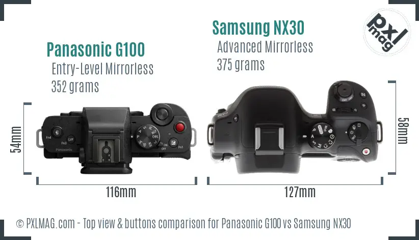 Panasonic G100 vs Samsung NX30 top view buttons comparison