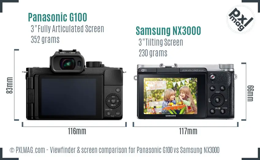Panasonic G100 vs Samsung NX3000 Screen and Viewfinder comparison