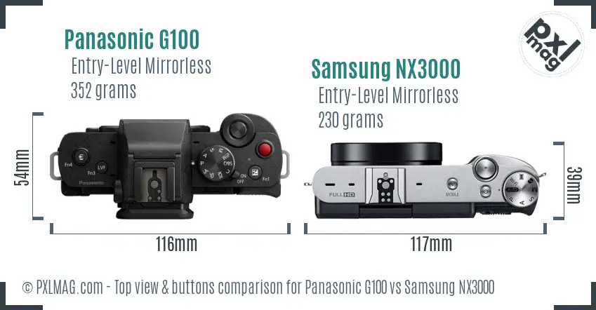 Panasonic G100 vs Samsung NX3000 top view buttons comparison