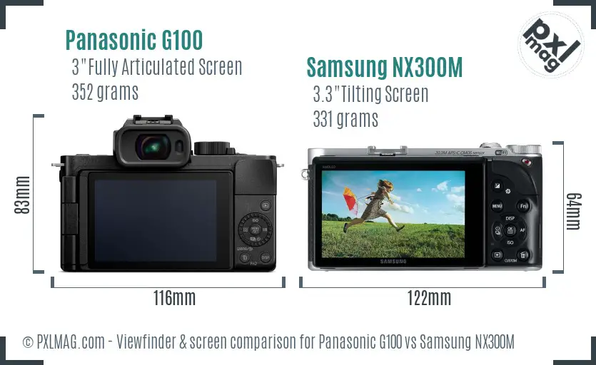 Panasonic G100 vs Samsung NX300M Screen and Viewfinder comparison