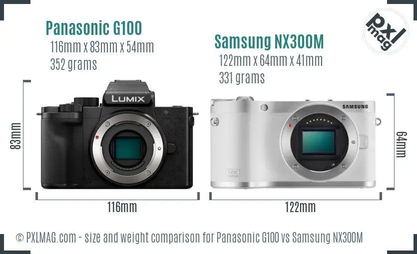 Panasonic G100 vs Samsung NX300M size comparison