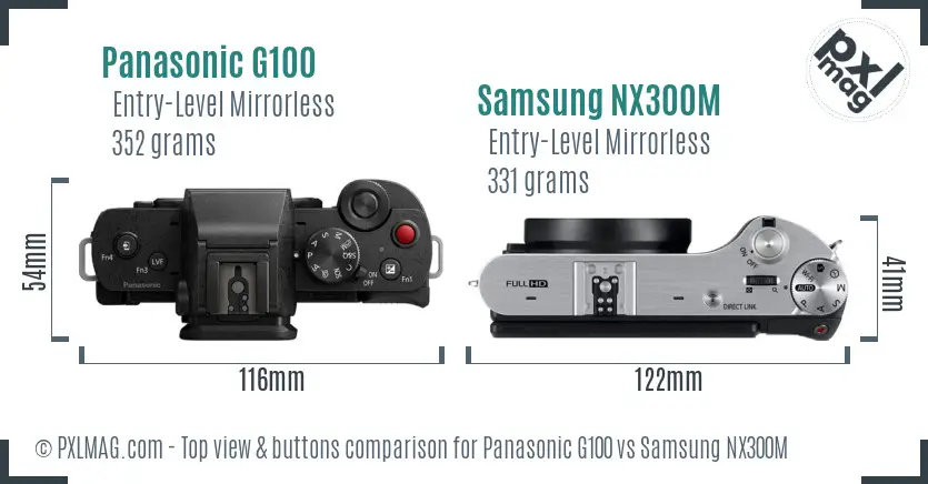 Panasonic G100 vs Samsung NX300M top view buttons comparison
