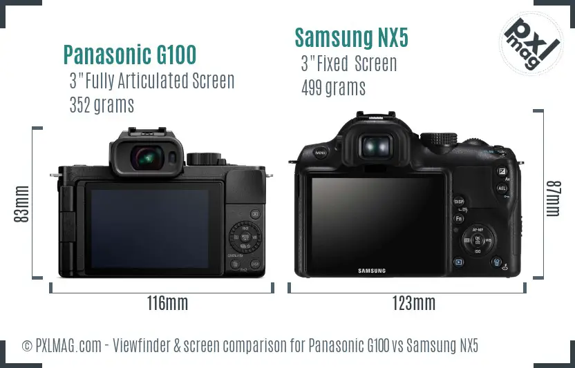 Panasonic G100 vs Samsung NX5 Screen and Viewfinder comparison
