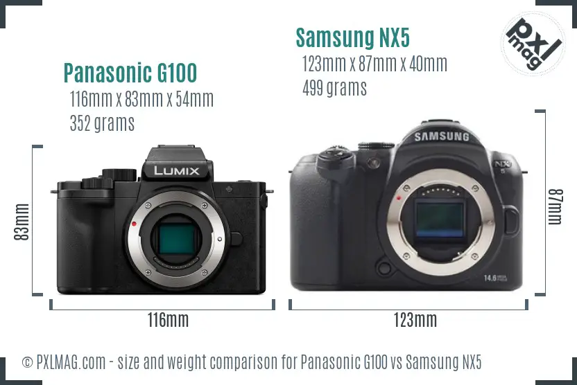 Panasonic G100 vs Samsung NX5 size comparison