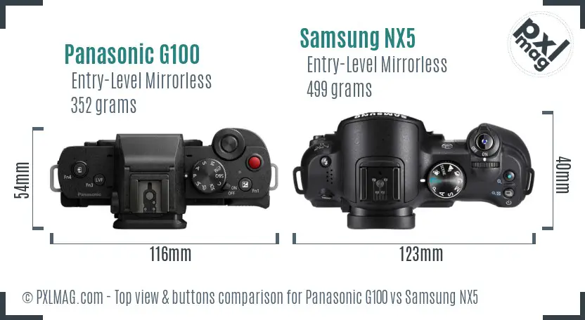 Panasonic G100 vs Samsung NX5 top view buttons comparison