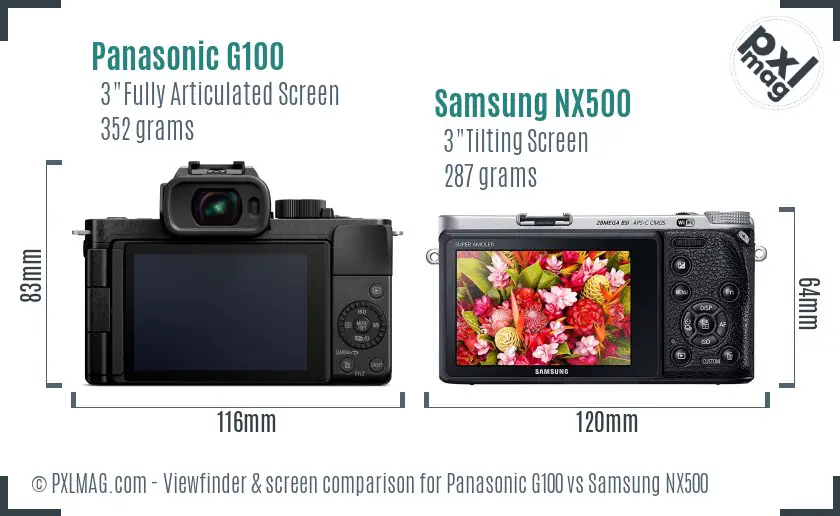 Panasonic G100 vs Samsung NX500 Screen and Viewfinder comparison