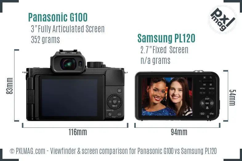 Panasonic G100 vs Samsung PL120 Screen and Viewfinder comparison