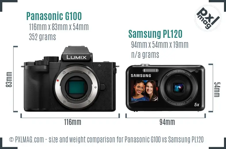 Panasonic G100 vs Samsung PL120 size comparison