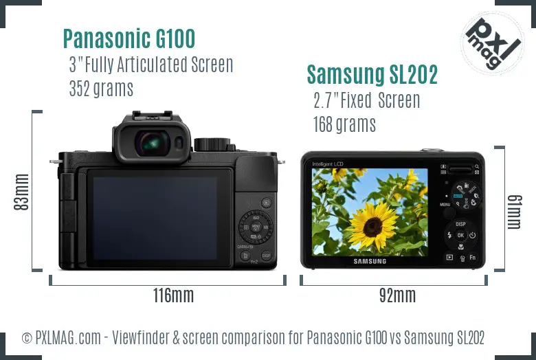 Panasonic G100 vs Samsung SL202 Screen and Viewfinder comparison