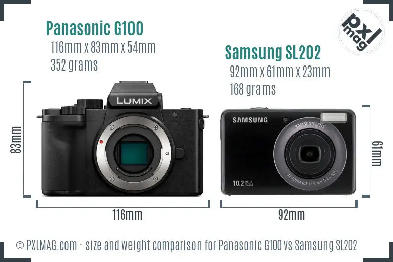 Panasonic G100 vs Samsung SL202 size comparison