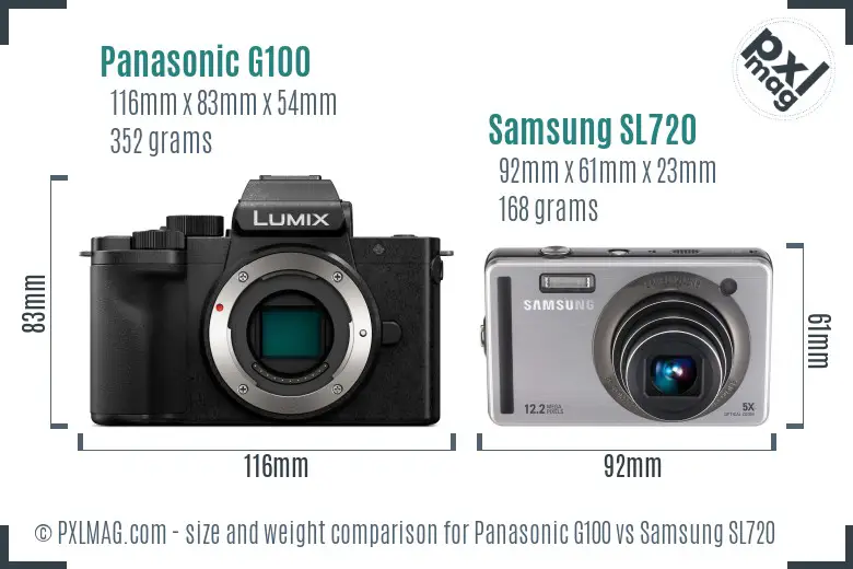 Panasonic G100 vs Samsung SL720 size comparison Panasonic G100 vs Samsung SL720 size comparison