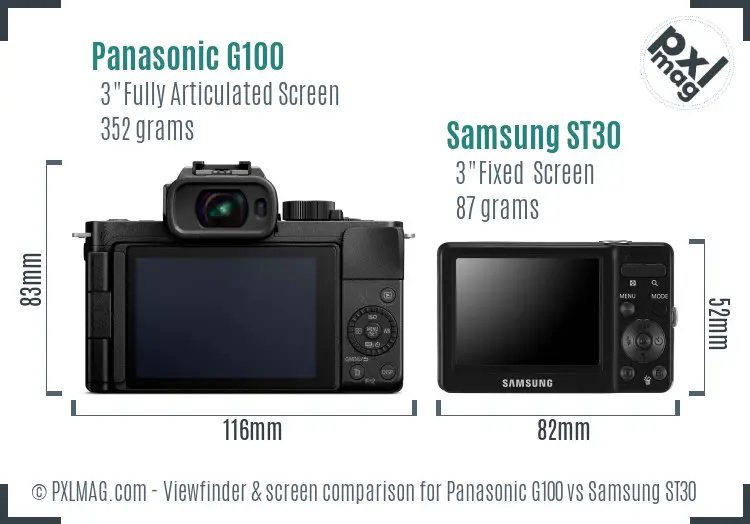 Panasonic G100 vs Samsung ST30 Screen and Viewfinder comparison