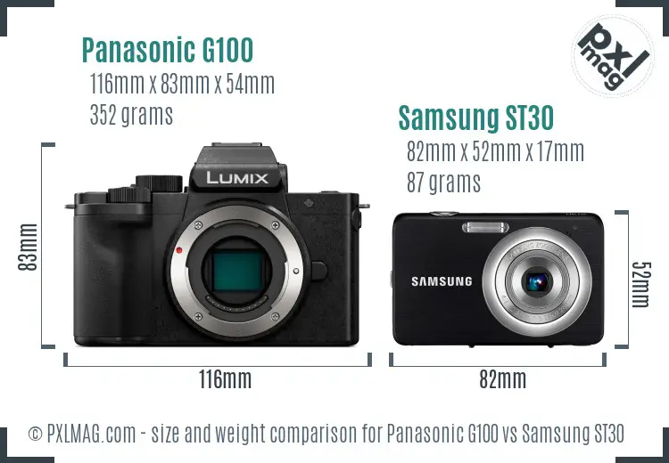 Panasonic G100 vs Samsung ST30 size comparison