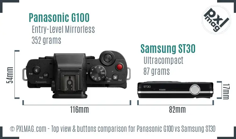 Panasonic G100 vs Samsung ST30 top view buttons comparison