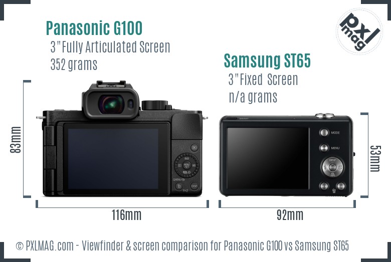 Panasonic G100 vs Samsung ST65 Screen and Viewfinder comparison
