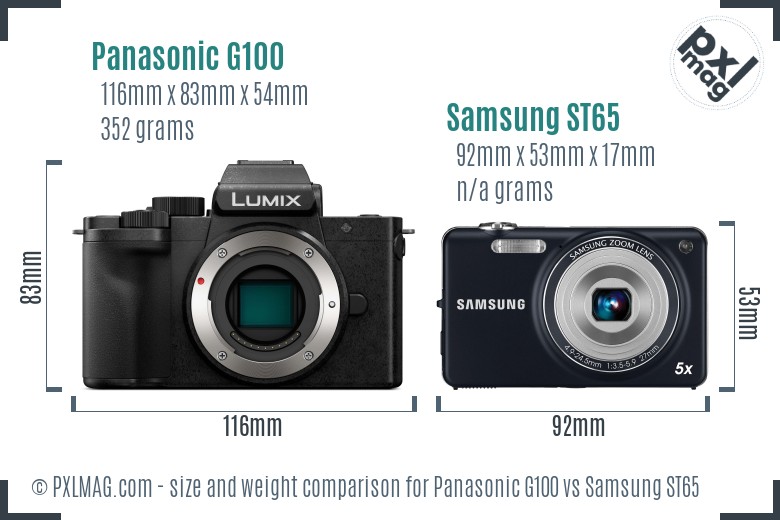 Panasonic G100 vs Samsung ST65 size comparison