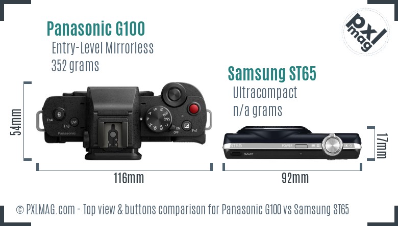 Panasonic G100 vs Samsung ST65 top view buttons comparison