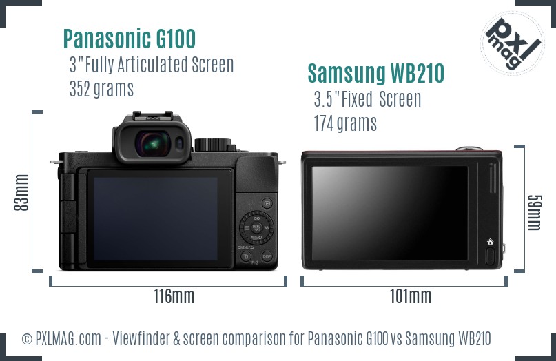 Panasonic G100 vs Samsung WB210 Screen and Viewfinder comparison
