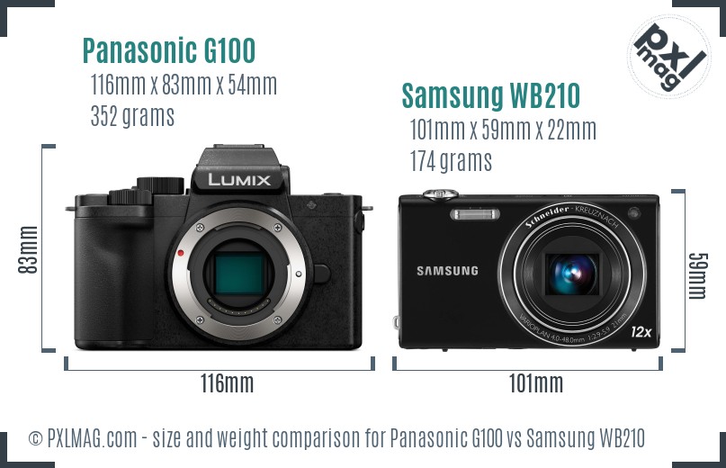 Panasonic G100 vs Samsung WB210 size comparison