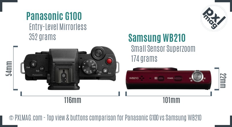 Panasonic G100 vs Samsung WB210 top view buttons comparison