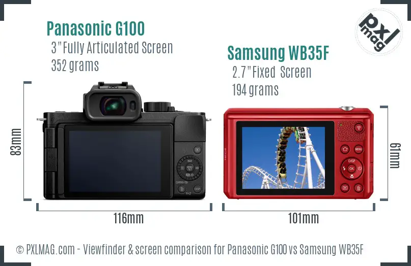 Panasonic G100 vs Samsung WB35F Screen and Viewfinder comparison