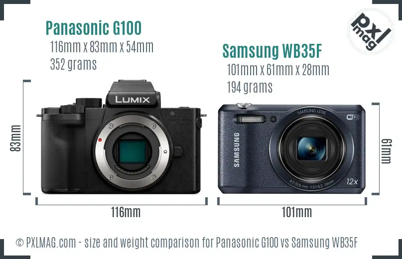 Panasonic G100 vs Samsung WB35F size comparison