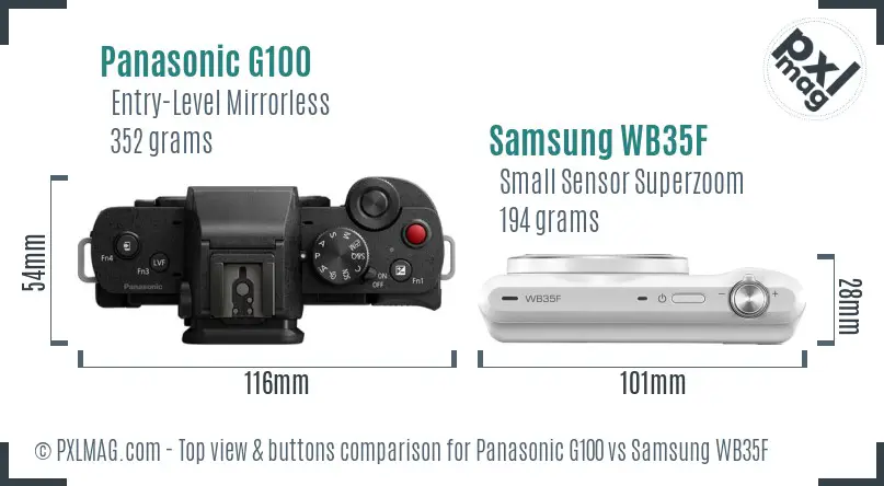 Panasonic G100 vs Samsung WB35F top view buttons comparison