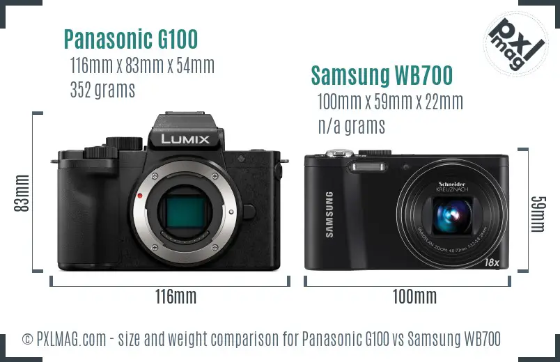 Panasonic G100 vs Samsung WB700 size comparison Panasonic G100 vs Samsung WB700 size comparison