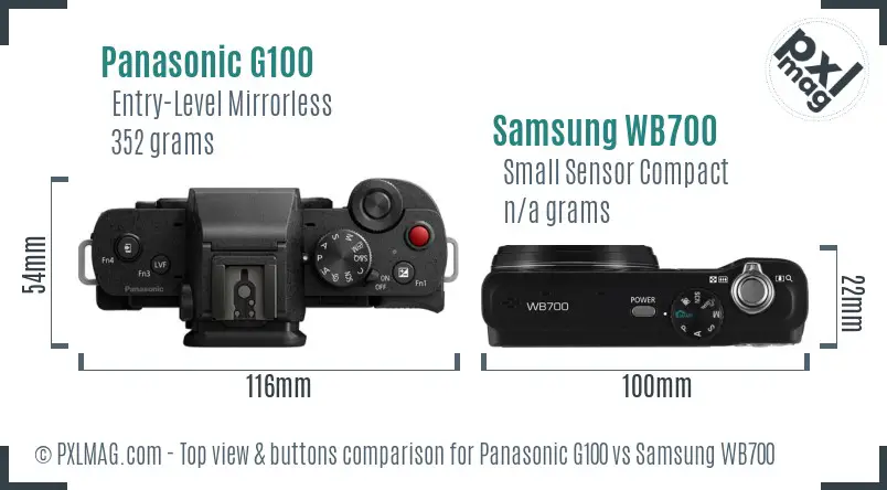 Panasonic G100 vs Samsung WB700 top view buttons comparison Panasonic G100 vs Samsung WB700 top view buttons comparison