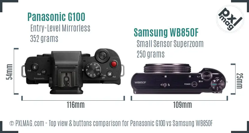 Panasonic G100 vs Samsung WB850F top view buttons comparison