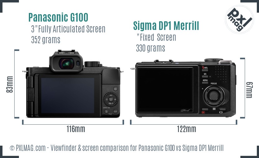 Panasonic G100 vs Sigma DP1 Merrill Screen and Viewfinder comparison